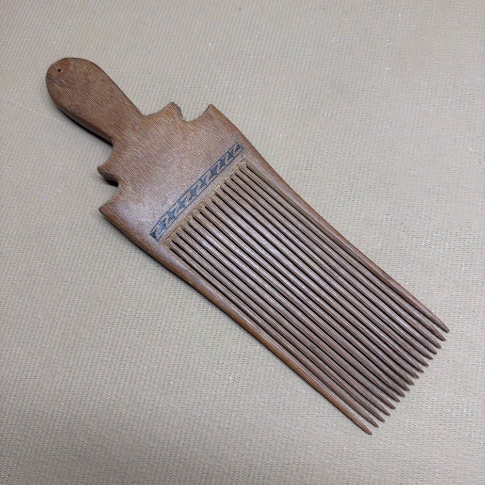 Vtg Solomon Islands Hand Carved Wooden Hair Comb 10.5" Tribal Art